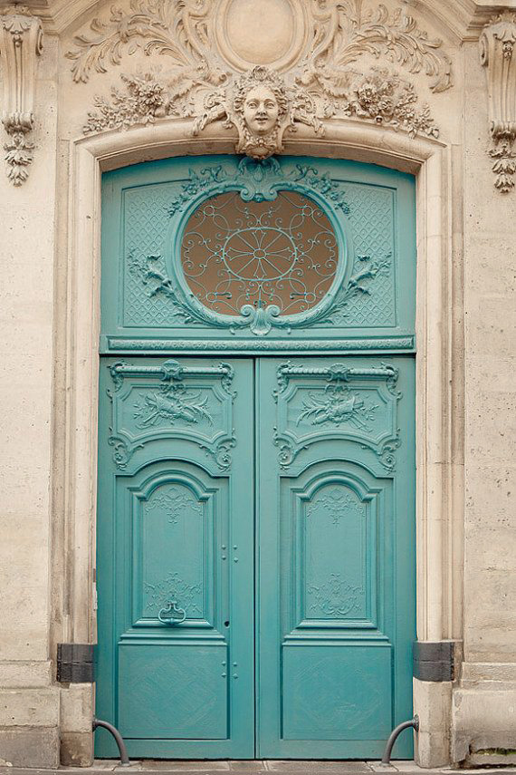 aqua color old world door